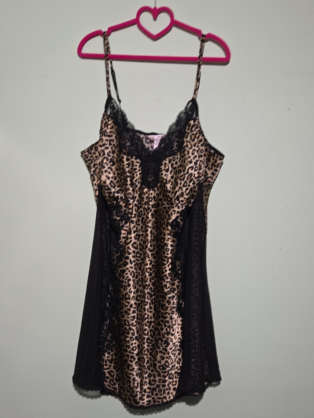 Cacique Leopard-Print Lace Trim Chemise - Black & Tan